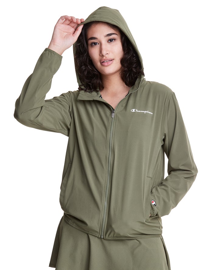 Champion Womens Jackets NZ - Woven Full-Zip Olive ( 7190-CGTZW )